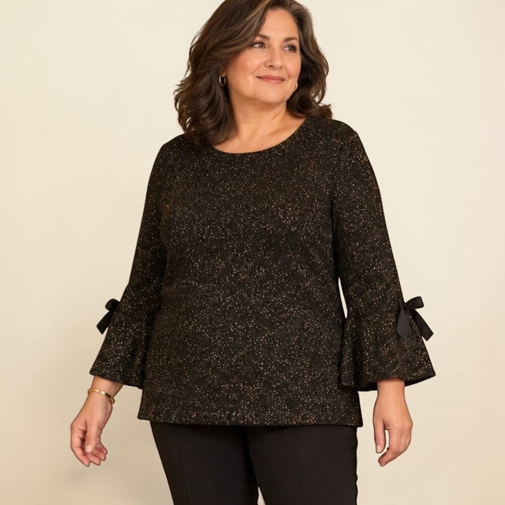 Talbots RSVP Merino Wool Metallic Holiday Top Bell Sleeves Plus Petite 2XP NWT